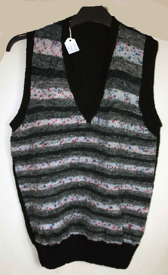 Hand Knitted Men's V Neck Tank Top 40 Chest by vintagelucy44