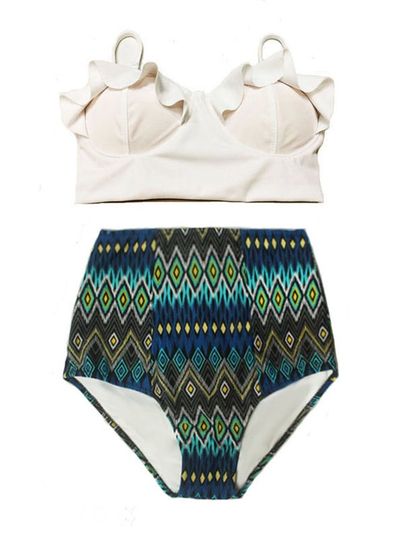 White Midkini Top and Tribute Tribal High Waisted Waist Shorts
