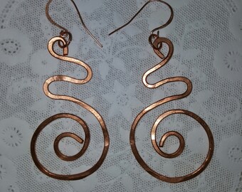 SOLID COPPER Spiral Earrings with 3"