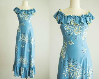 vintage 1940s dress / 40s Hawaiian Maxi Dress / small / Lani Kai Dress