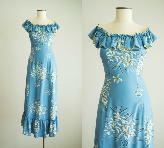 vintage 1940s dress / 40s Hawaiian Maxi Dress / small / Lani