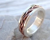 braided ring silver copper, unique wedding band silver, mens eternity ring mixed metal, celtic mens ring medieval wedding, anniversary gift