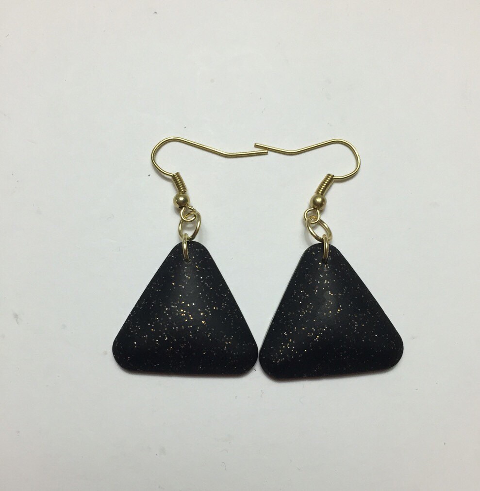 Sparkly Black Triangle Dangle Earrings Nickel Free Fishhooks