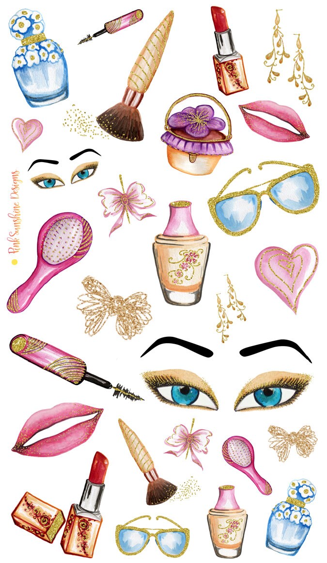 GLITTER and MAKEUP  Clipart Stickers  by PinkSunshineSupplies