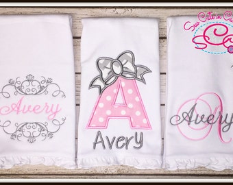 Boutique Ruffle Monogrammed Burp Cloths Set