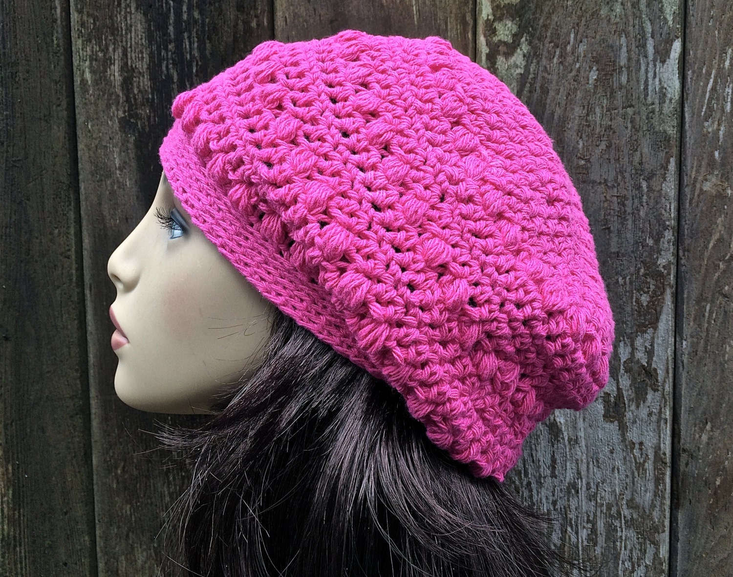 READY TO SHIP Cotton Slouchy Beanie Bright Pink Magenta