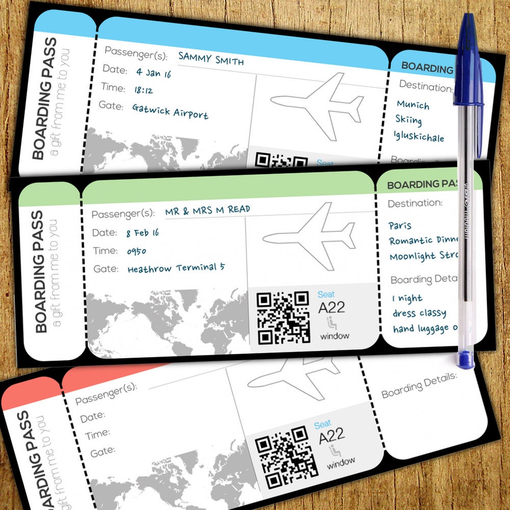 Boarding Card Style Customisable T Voucher Instant