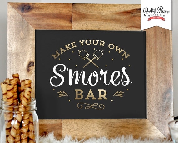 S'mores Bar Sign // INSTANT DOWNLOAD // Black and Gold // Printable ...