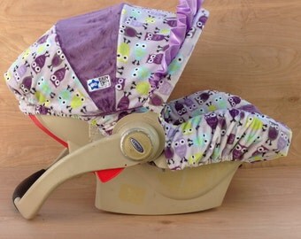 Infant Car Seat Cover- Purple Owls