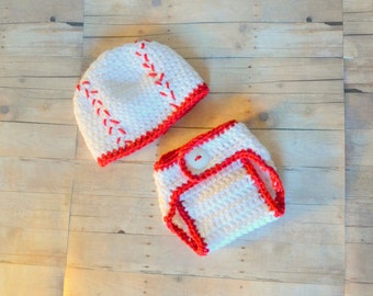 Newborn Baseball Hat and Diaper Cover Set, 0 to 3 months, Made to Order, Crochet Baby Hat, Newborn Photo Prop, Baseball Outfit