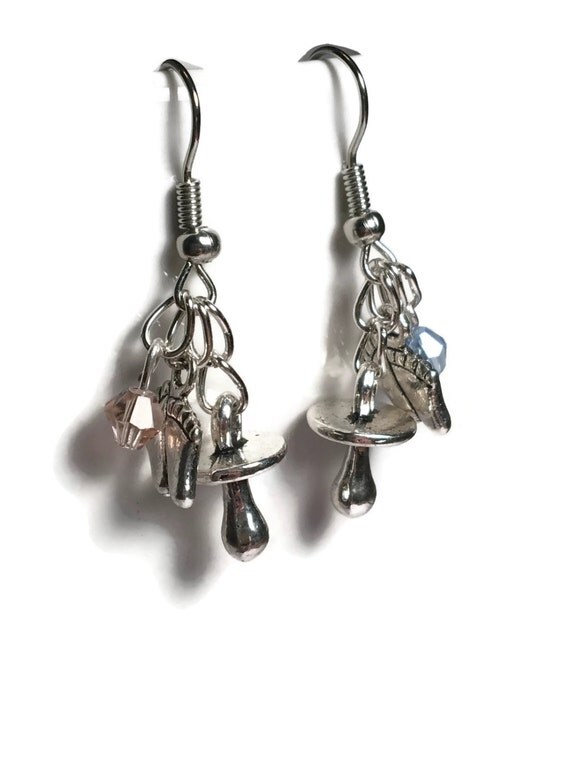 Items similar to Silver Crystal Baby Shower Earrings, New Mom Earrings