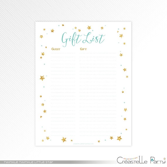 Blue And Glitter Twinkle Twinkle Little Star Baby Shower Gift List