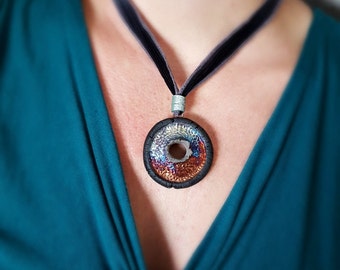 Jewelry Ceramic Ceramic Jewelry Ceramics Handmade Jewelry Pendant Raku Necklace Silk Ribbon Gift for Women Gift for Her Boho Laura Souder