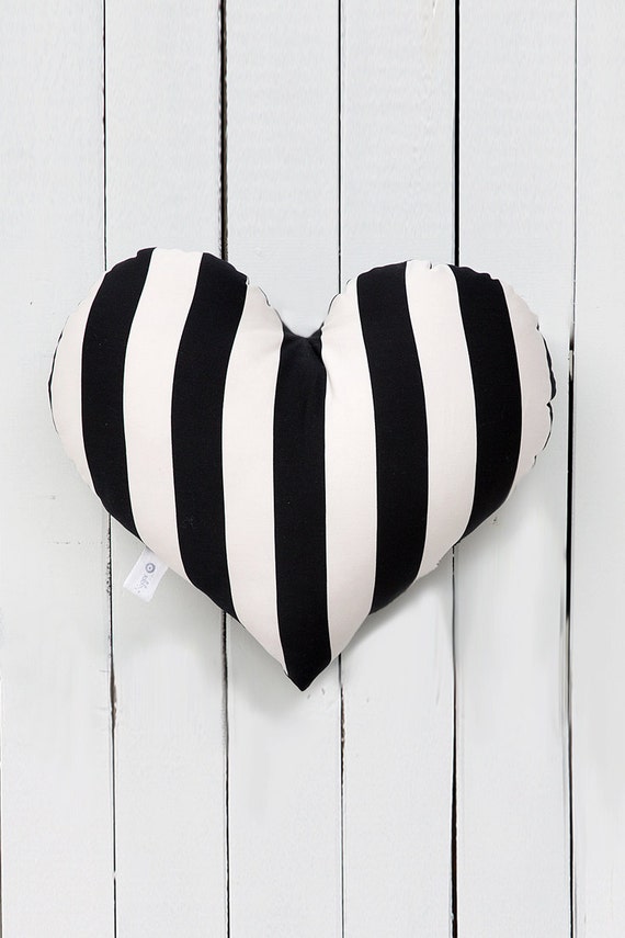 Black and white pillow Heart cushion heart shape pillow