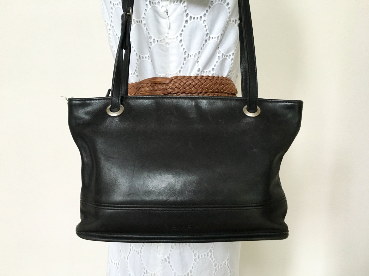 Vintage COACH Black Leather Shoulder Bag Satchel Purse