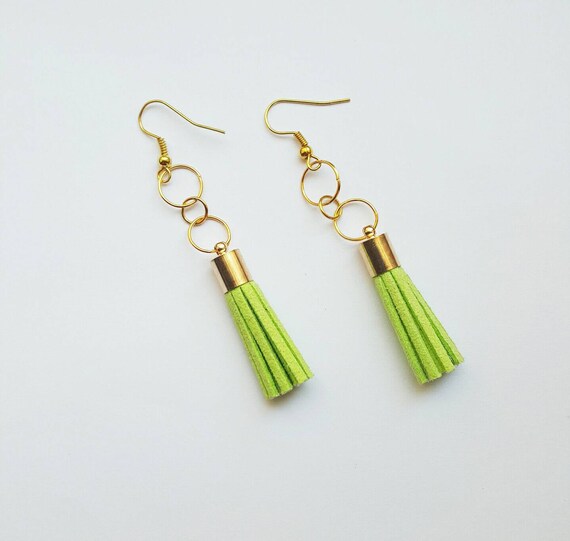 Tassel earrings. Lime green. Gold. Simple by ChiChisKreations