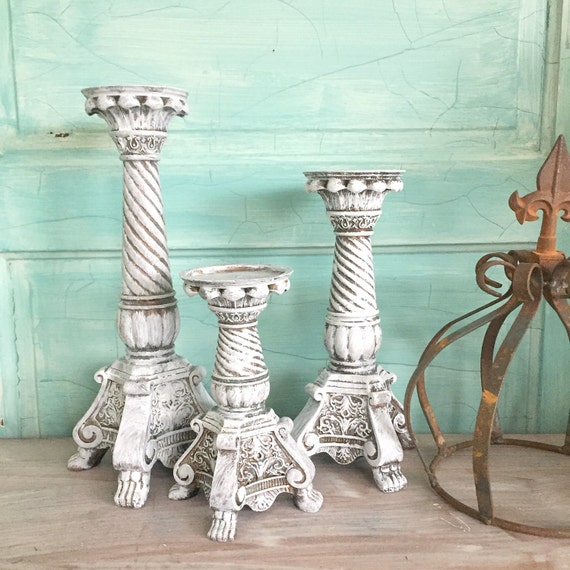 Ornate Candle Holders Shabby Chic White by FarmHouseFare on Etsy