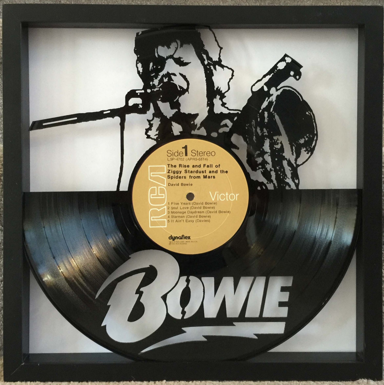 David Bowie Ziggy Stardust cut framed vinyl LP