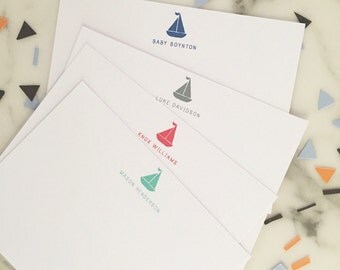 Sailboat Stationary - Nautical Boys Stationery Set of 20 Flat Note Cards