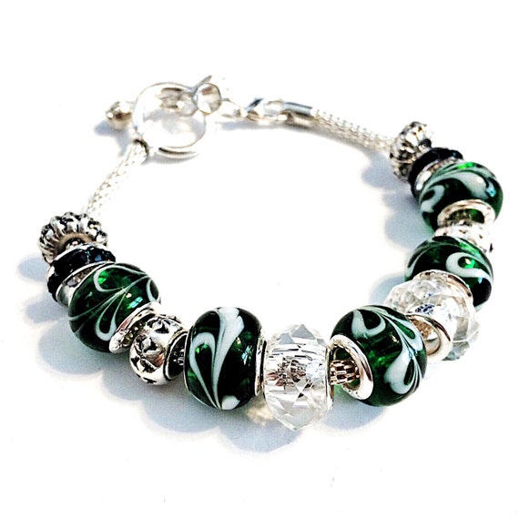 Green Charm Bracelet Green Bracelets Green Bead Bracelets