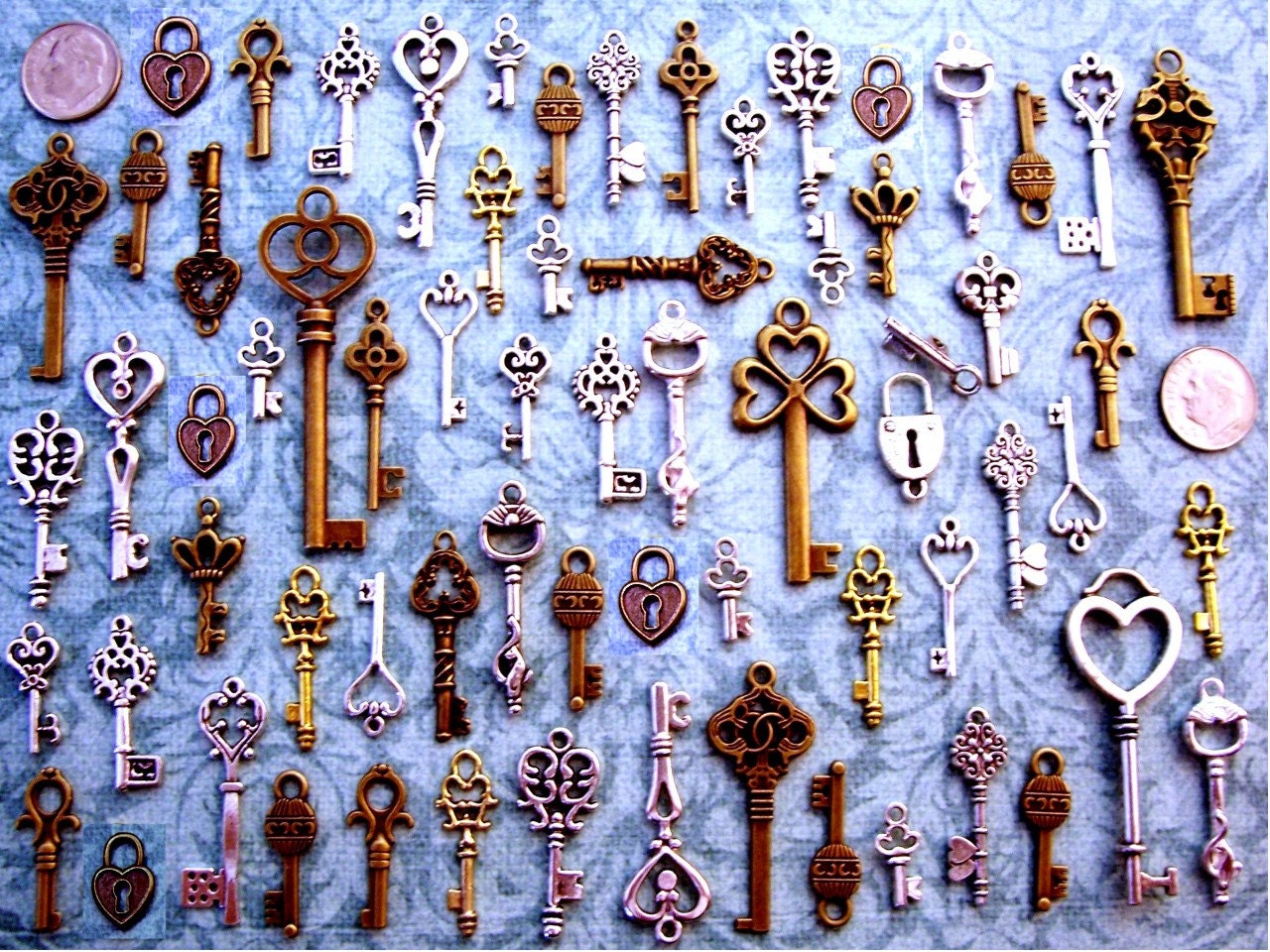 68 Bulk Lot Skeleton Keys Vintage Antique Look Replica Charms