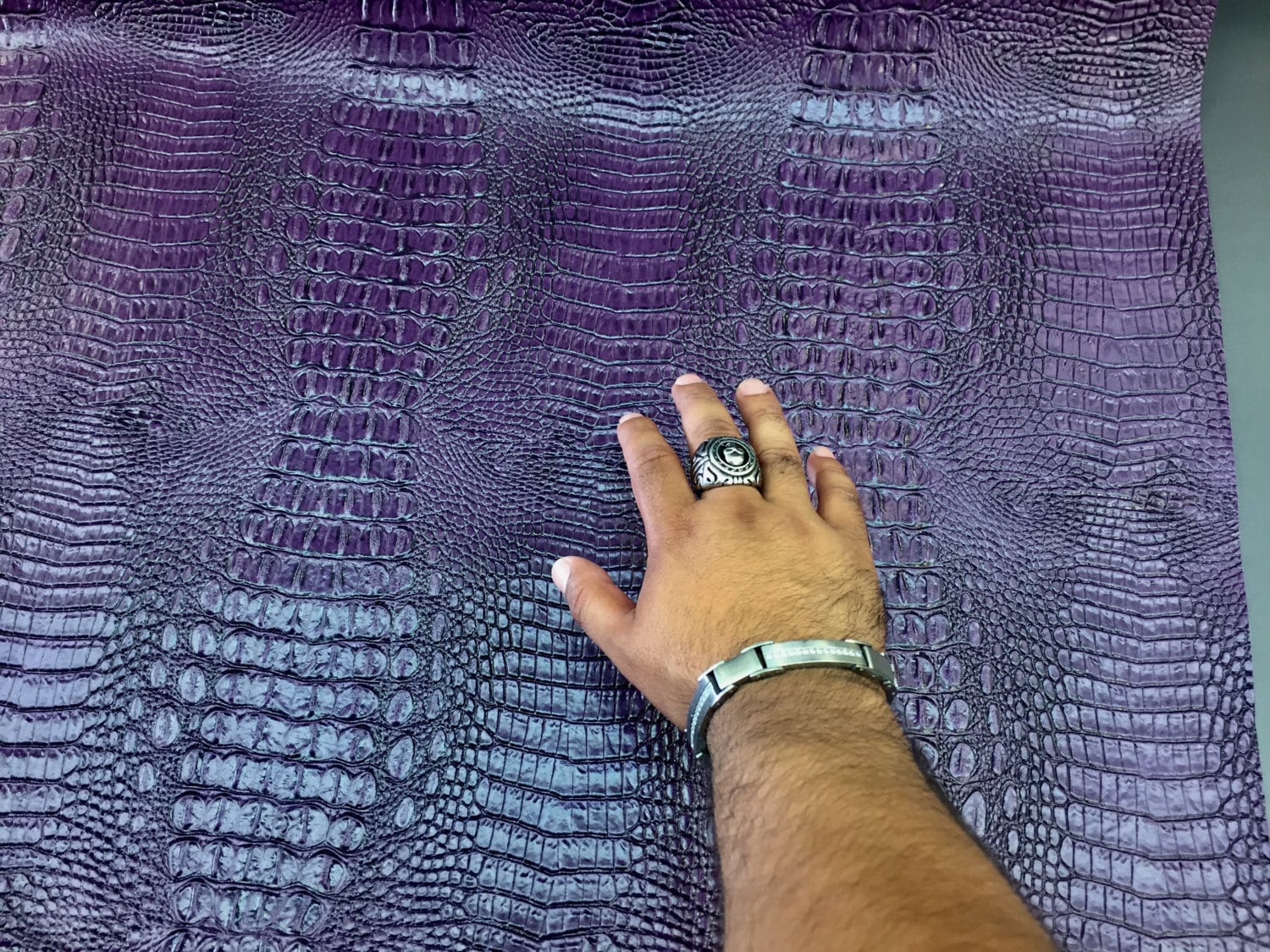 Purple crocodile faux leather vinyl embossed fabric