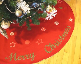 Christmas Tree Skirt, Modern Tree Skirt, Christmas Festive, Red Tree Skirt, Xmas Tree Skirt, Xmas Decor, Holiday Tree Skirt, Festive Stars