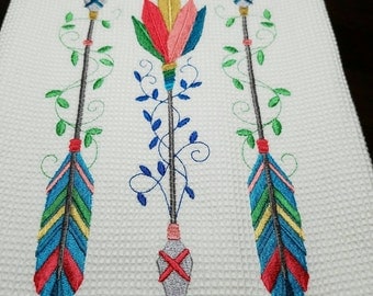 Colorful Arrow Trio Embroidered Waffle Weave Kitchen Towels - Made to Order