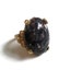 Vintage Ring - Black and Grey Lucite Faux Gemstone Adjustable Ring in Antique Gold - 1950's - VIN916