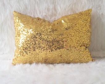 Gold Sequin Pillow- Lumbar Pillow- Throw Pillow- Home and Decor, Sequin Pillow, Spring Decor, Home Decor, Office Decor