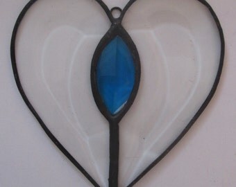 Stained Glass Heart Suncatcher with Faceted Jewel