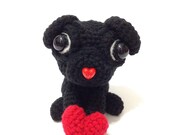 Amigurumi Dog Crochet Dog Crochet Amigurumi Pug Valentine's Day Heart Crochet Doll Plush Stuffed Animal Kawaii Pug Valentine's Day Gift Idea