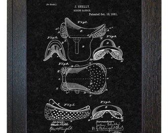 Framed Patent Print - Riding Saddle WITH Real Rustic Wood Frame - Framed Patent Art