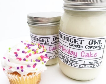 Birthday Cake | Soy Candle, Strongly Scented, Birthday Gift, Eco-Friendly, Happy Birthday, handmade gift, Party Favor, Midnight Owl Candle
