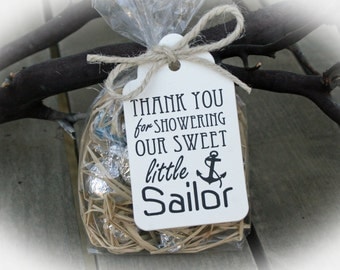 Nautical Baby Shower favor -25 DIY Bags/ Ivory Favor Tags w/Ribbon-Candy Favors - Anchor Baby Shower - Little Sailor Baby Shower-Ivory Tags