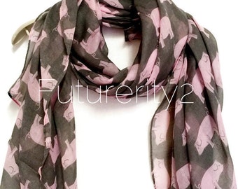 Pink Pig Grey Summer Scarf / Spring Scarf / Autumn Scarf / Women Scarves / Gifts For Her / Accessories / Handmade