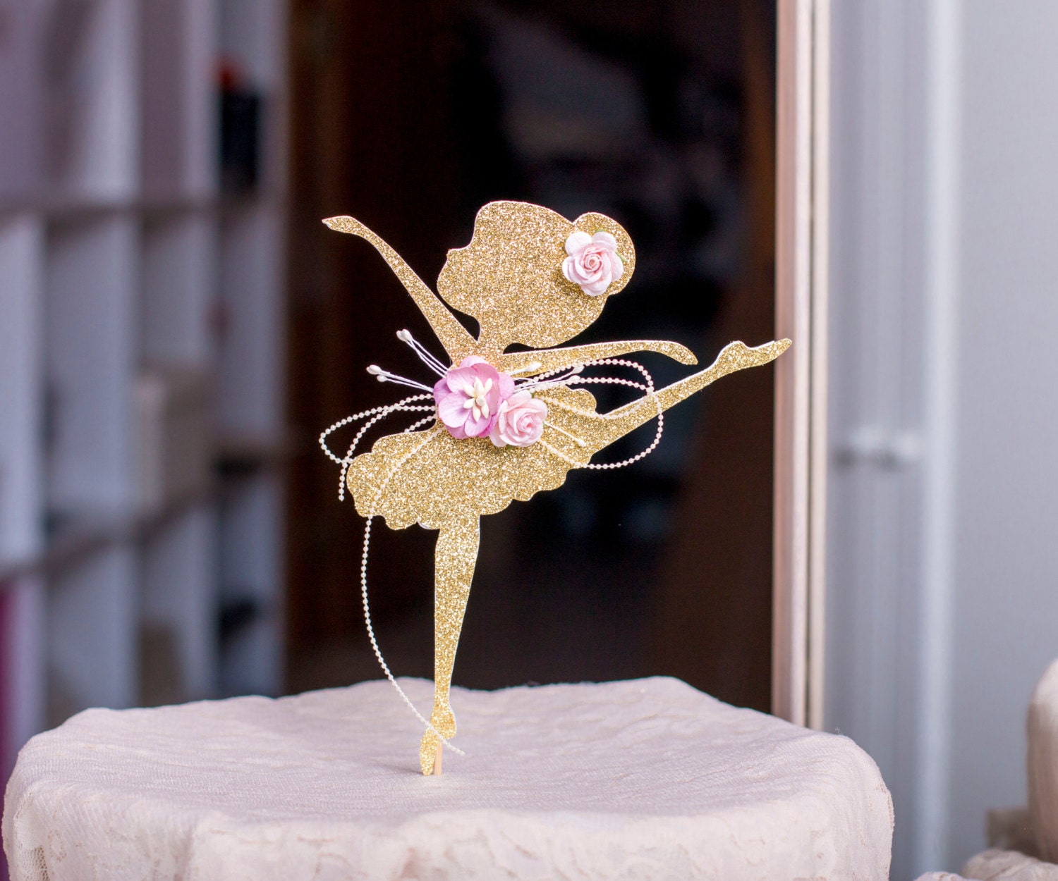 Ballerina Cake Topper Ballerina Birthday Centerpiece Gold