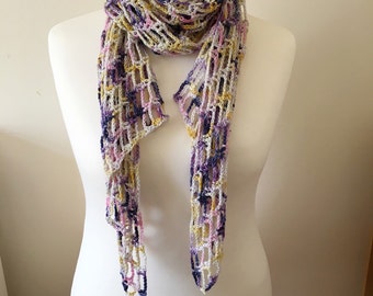 Crocheted merino wool scarf / shawl / wrap - OOAK hand-dyed yarn.