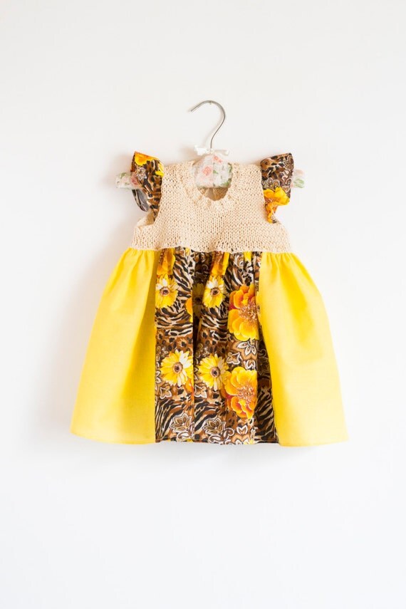 Summer knit baby dress yellow girls dress bright cotton
