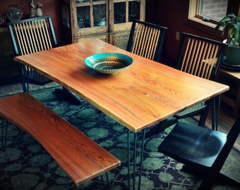 Bookmatched Natural Edge Slab Kentucky Coffeetree Dining Table With Turquoise lnlay