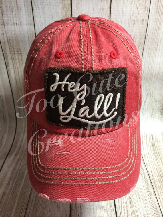 Red Hey Y'all Vintage Distressed Hat