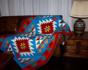 Southwest Quilt Pattern - Navajo Inspired / Indian / Native American quilt - Throw - finished size: 56'x 78'