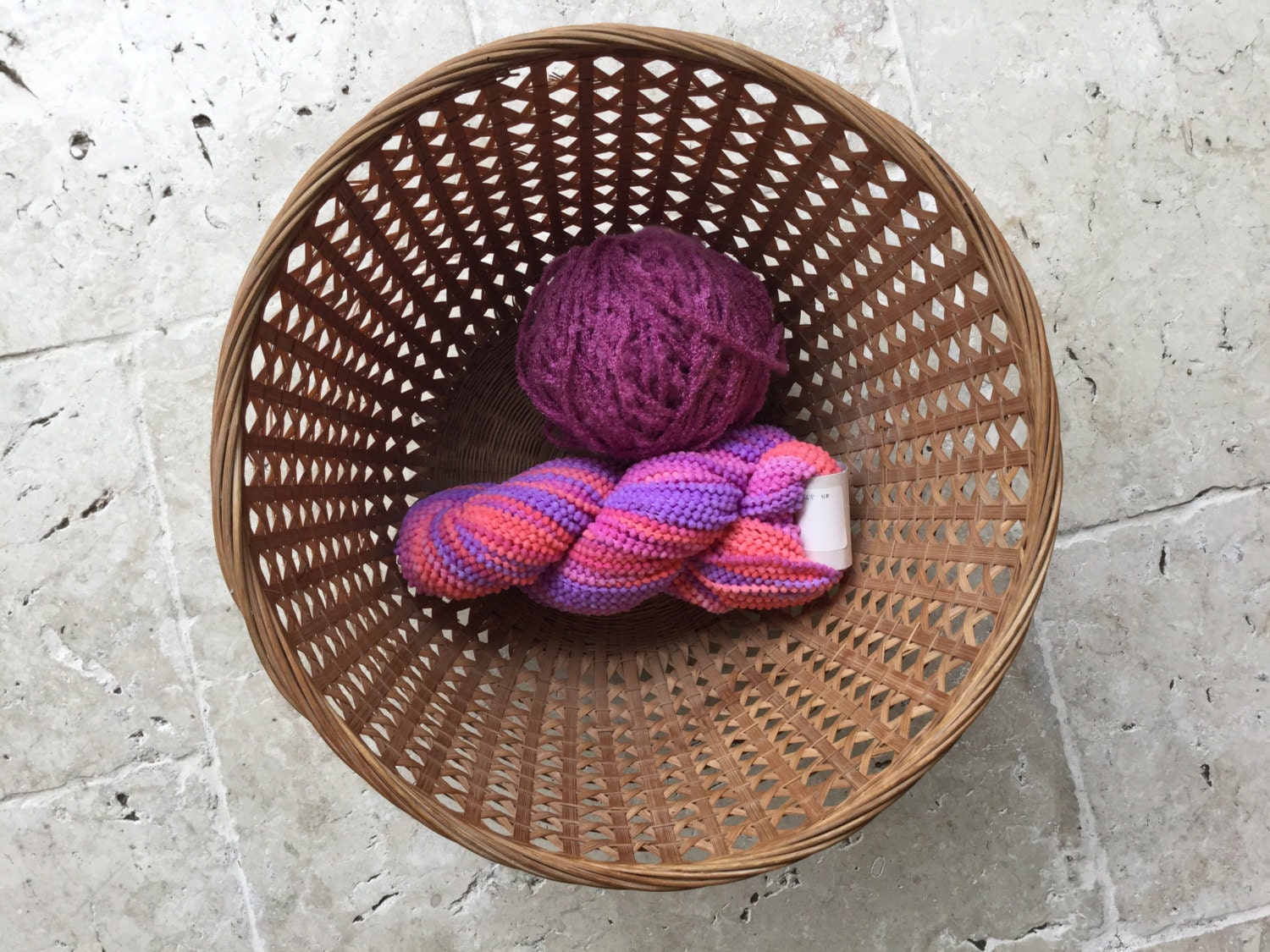 Vintage round woven basket wool basket storage by MindfulGrace