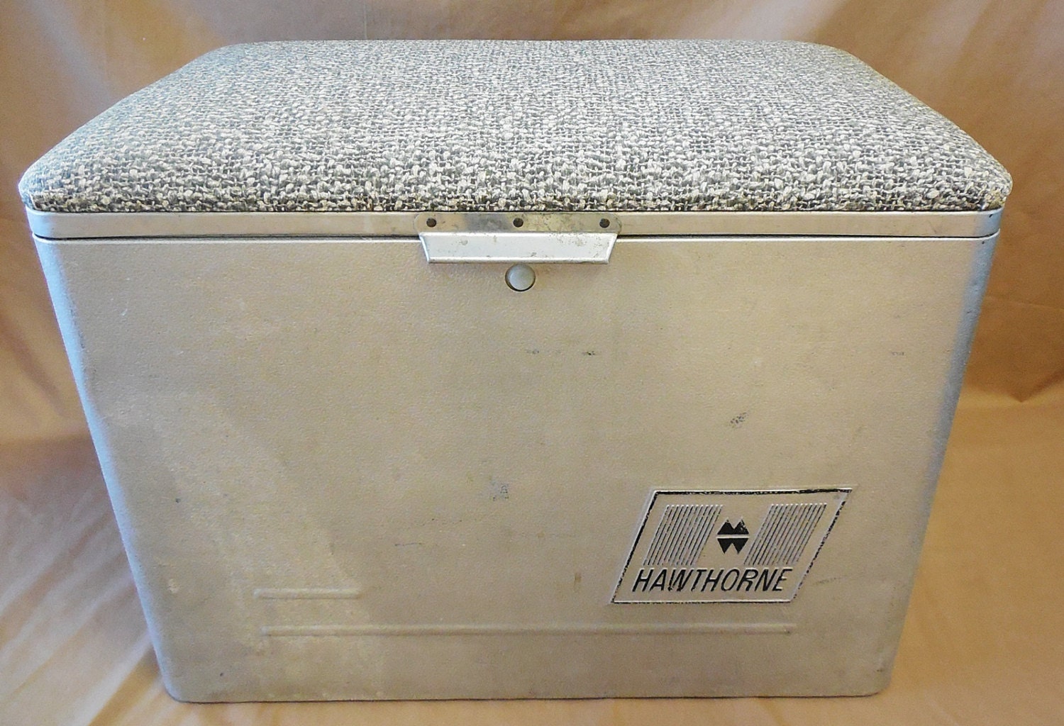 Vintage Hawthorne Cronstroms Large Cooler Aluminum w/ Cushion Seat