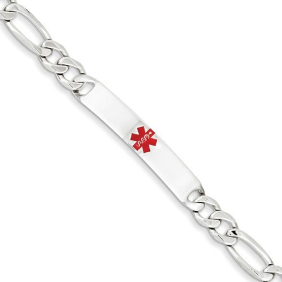 Sterling Silver Medical Alert Figaro Chain Id Bracelet 75 Or 3227