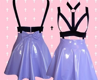 PASTEL goth LAVENDER harness PVC skater skirt with removable bow