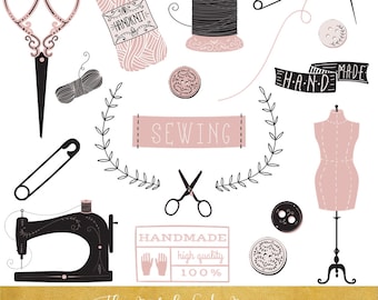 Vintage Sewing Clipart Set - INSTANT DOWNLOAD - 25 .PNG Images