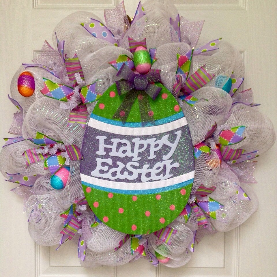 Glittering Pastel Easter Egg Deco Mesh Wreath