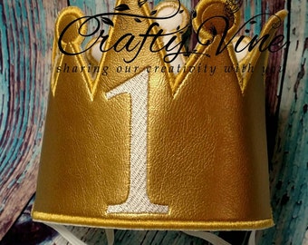 Gold vinyl first birthday crown