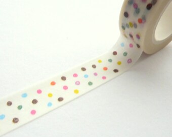 Small Brown Pink Blue Dots Washi Tape 15mm x 10m